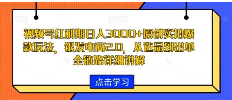 视频号红利期日入3000+原创实拍爆款玩法，银发电商2.0，从选品到出单全链路详细讲解【揭秘】-十一网创