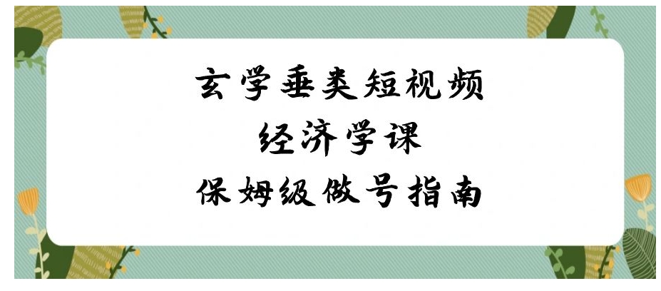 玄学 垂类短视频经济学课，保姆级做号指南-十一网创