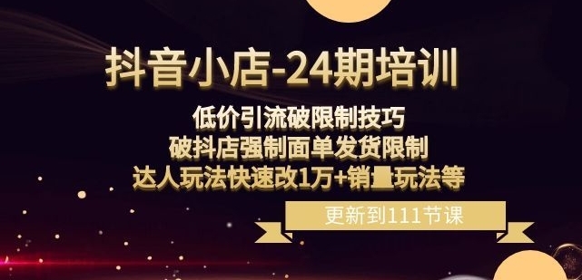 抖音小店-24期：低价引流破限制技巧，破抖店强制面单发货限制，达人玩法快速改1万+销量玩法等-十一网创