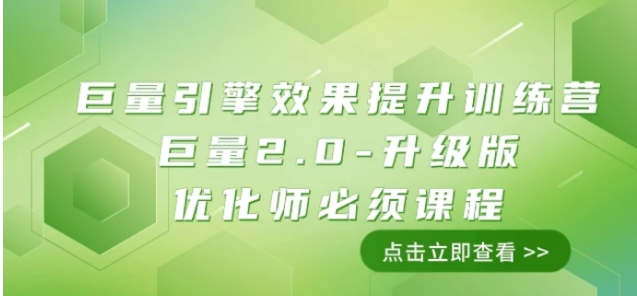 巨量引擎·效果提升训练营：巨量2.0-升级版，优化师必须课程-十一网创