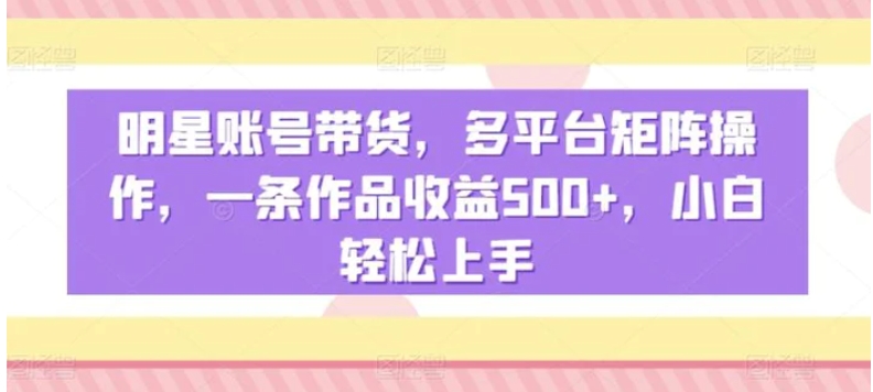 明星账号带货，多平台矩阵操作，一条作品收益500+，小白轻松上手【揭秘】-十一网创