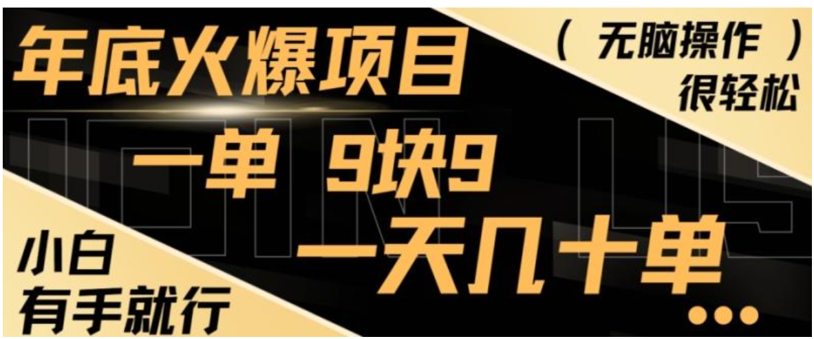 年底火爆项目，一单9.9，一天几十单，只需一部手机，傻瓜式操作，小白有手就行-十一网创