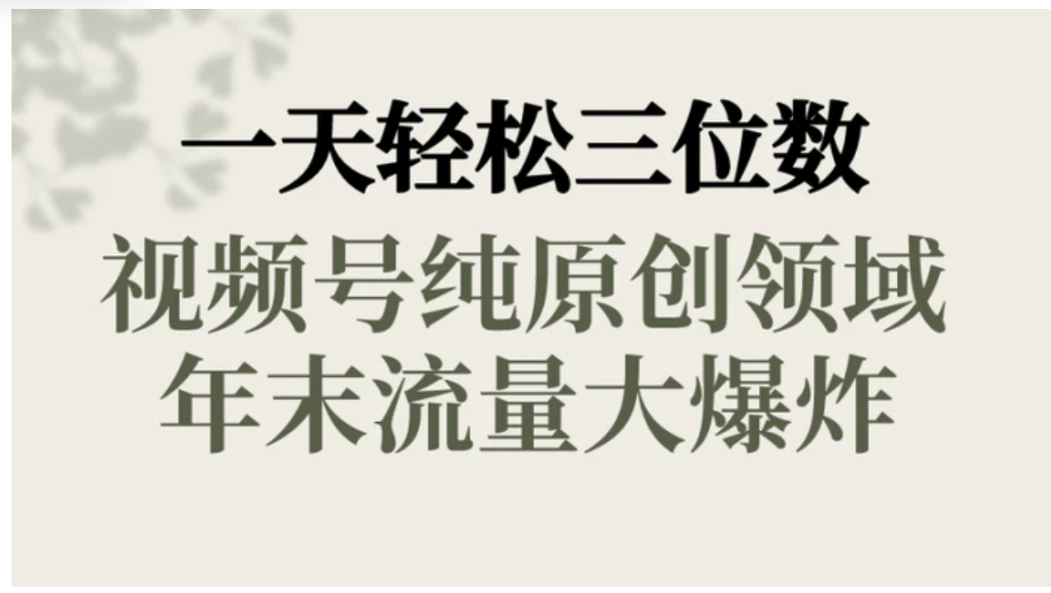 一天轻松三位数，视频号纯原创领域，春节童子送祝福，年末流量大爆炸，-十一网创