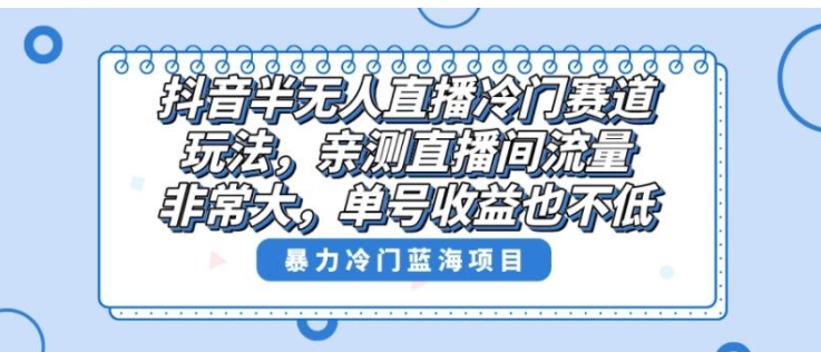 抖音半无人直播冷门赛道玩法，直播间流量非常大，单号收益也不低！-十一网创