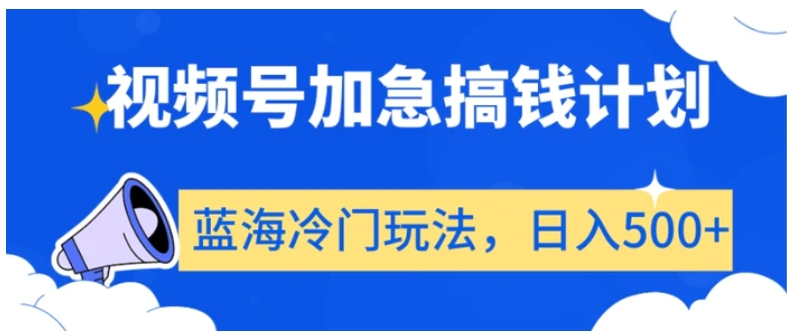 视频号加急搞钱计划，蓝海冷门玩法，日入500+【揭秘】-十一网创