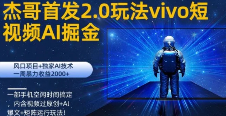 vivo短视频2.0玩法AI掘金，风口项目+独家AI技术，一部手机空闲时间搞定-十一网创