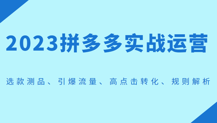 2023拼多多实战运营，选款测品、引爆流量、高点击转化、规则解析-十一网创