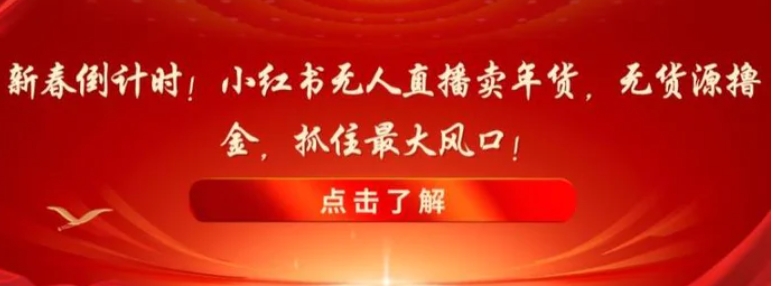 新春倒计时！小红书无人直播卖年货，无货源撸金，抓住最大风口【揭秘】-十一网创