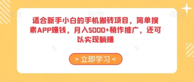 适合新手小白的手机搬砖项目，简单搜素APP赚钱，月入5000+稍作推广，还可以实现躺赚【揭秘】-十一网创