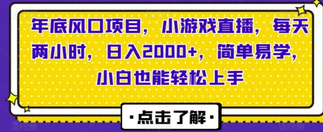 年底风口项目，小游戏直播，每天两小时，日入2000+，简单易学，小白也能轻松上手-十一网创