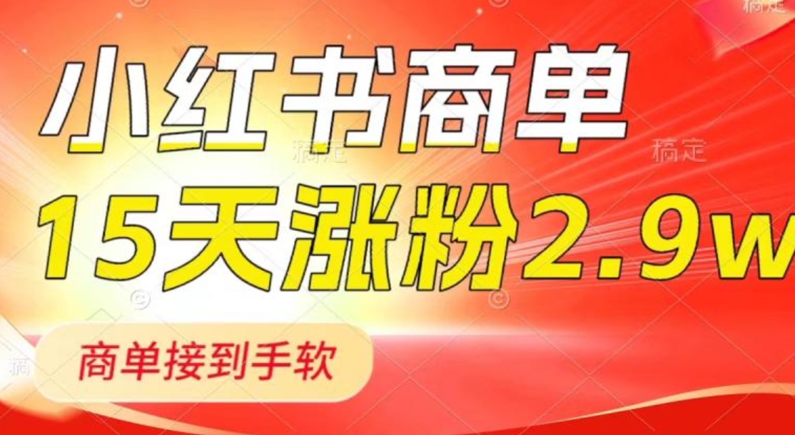 小红书商单最新玩法，新号15天2.9w粉，商单接到手软，1分钟一篇笔记-十一网创