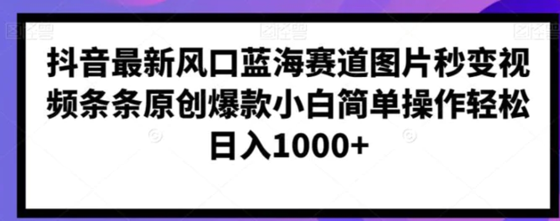 抖音最新风口蓝海赛道图片秒变视频条条原创爆款小白简单操作轻松日入1000+-十一网创