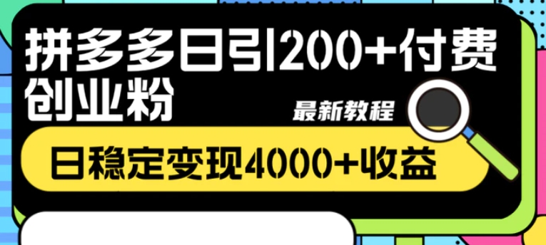 拼多多日引200+付费创业粉，日稳定变现4000+收益最新教程-十一网创