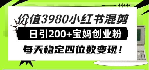 价值3980小红书混剪日引200+宝妈创业粉，每天稳定四位数变现！-十一网创