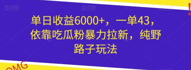 单日收益6000+，一单43，依靠吃瓜粉暴力拉新，纯野路子玩法-十一网创