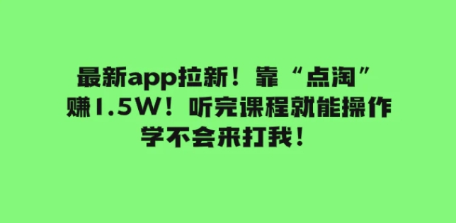 最新app拉新！靠“点淘”赚1.5W！听完课程就能操作！学不会来打我！-十一网创