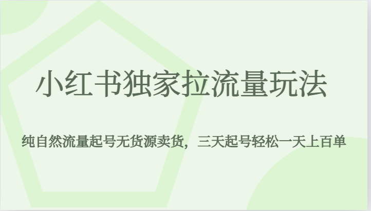 小红书独家拉流量玩法，纯自然流量起号无货源卖货，三天起号轻松一天上百单-十一网创