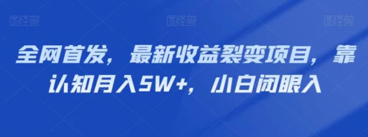 全网首发，最新收益裂变项目，靠认知月入5W+，小白闭眼入-十一网创