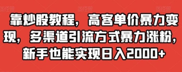 靠炒股教程，高客单价暴力变现，多渠道引流方式暴力涨粉，新手也能实现日入2000+【揭秘】-十一网创