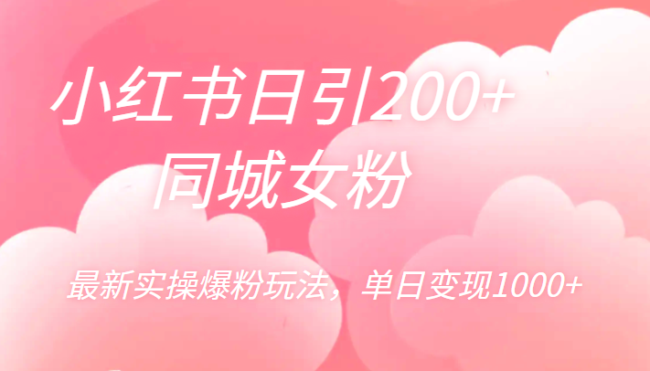 小红书日引200+同城女粉，最新实操爆粉玩法，单日变现1000+-十一网创