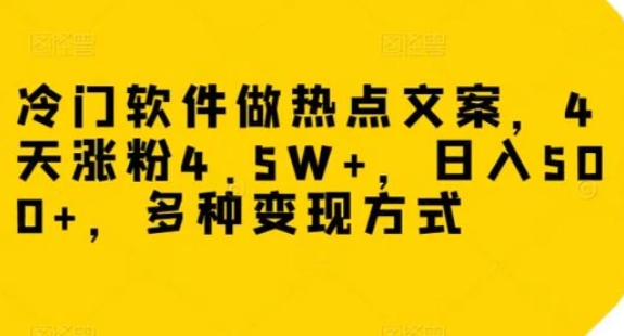 冷门软件做热点文案，4天涨粉4.5W+，日入500+，多种变现方式【揭秘】-十一网创