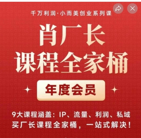 肖厂长课程全家桶，​9大课程涵盖:IP、流量、利润、私域、买厂长课程全家桶，一站式解决！-十一网创