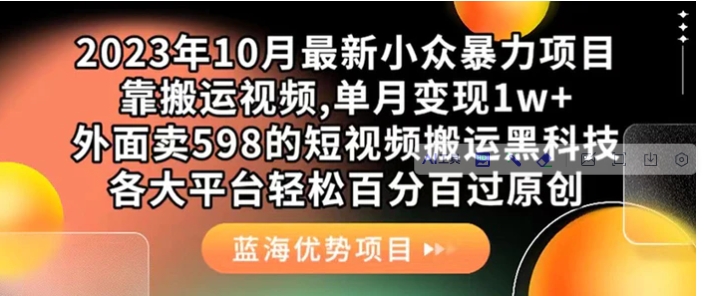 外面卖598的10月最新短视频搬运黑科技，各大平台百分百过原创 靠搬运月入1w-十一网创