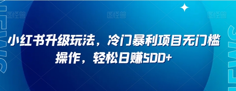 小红书升级玩法，冷门暴利项目无门槛操作，轻松日赚500+【揭秘】-十一网创