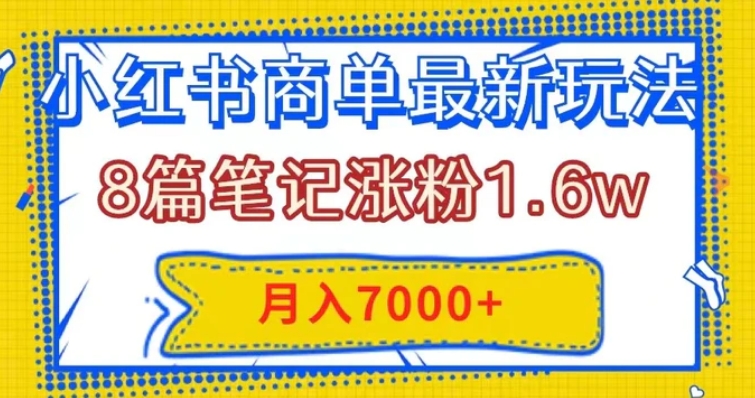 小红书商单最新玩法，8篇笔记涨粉1.6w，几分钟一个笔记，月入7000+-十一网创