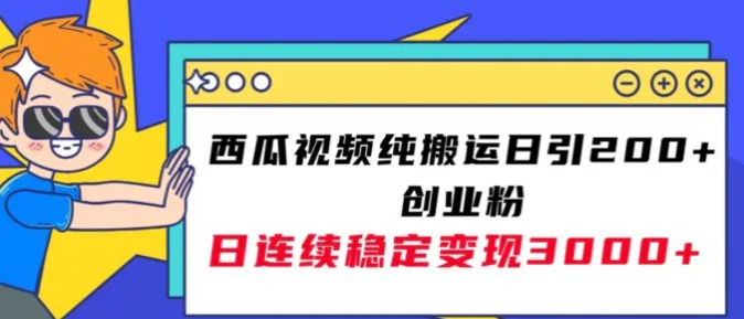 西瓜视频纯搬运日引200+创业粉，日连续变现3000+实操教程！-十一网创