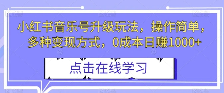 小红书音乐号升级玩法，操作简单，多种变现方式，0成本日赚1000+【揭秘】-十一网创