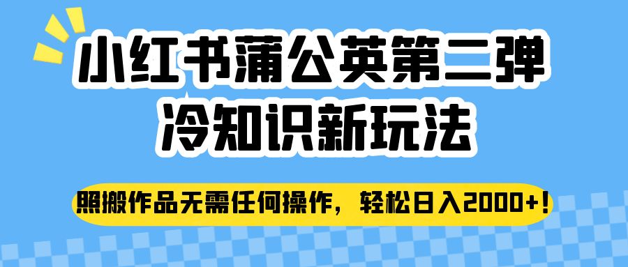 小红书蒲公英第二弹冷知识新玩法，照搬作品无需任何操作，轻松日入2000+！-十一网创