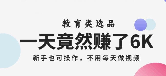 一天竟然赚了6000多，教育类选品，新手也可操作，更不用每天做短视频【揭秘】-十一网创