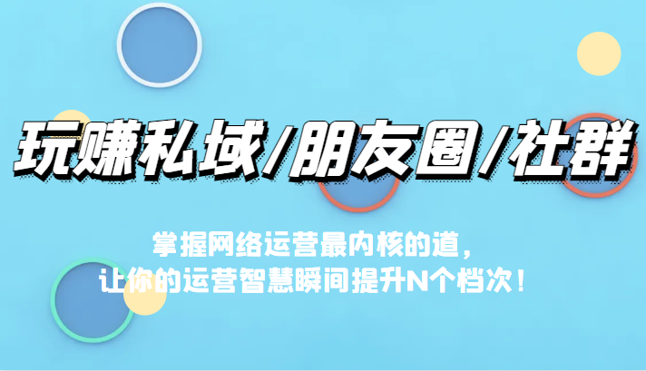 玩赚私域/朋友圈/社群，掌握网络运营最内核的道，让你的运营智慧瞬间提升N-十一网创