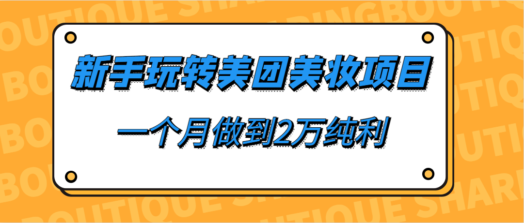 新手玩转美团美妆项目，一个月做到2万纯利-十一网创