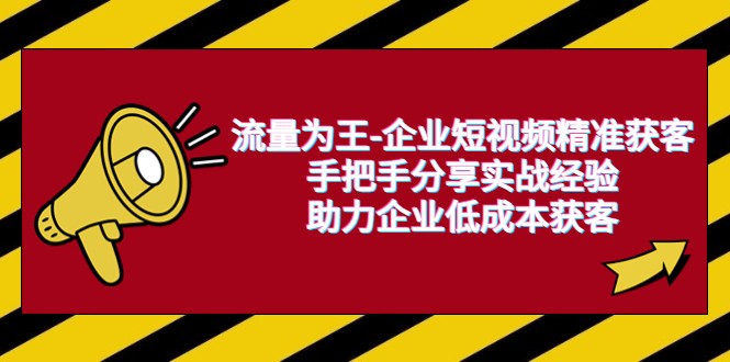 流量为王-企业 短视频精准获客，手把手分享实战经验，助力企业低成本获客-十一网创