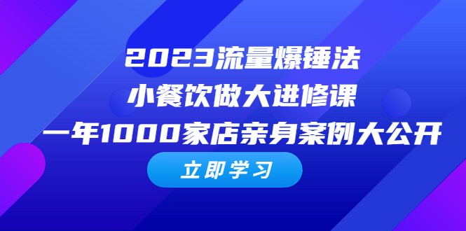 2023流量 爆锤法，小餐饮做大进修课，一年1000家店亲身案例大公开-十一网创