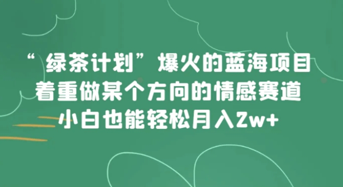 “绿茶计划”，爆火的蓝海项目，着重做某个方向的情感赛道，小白也能轻松月入2w+-十一网创