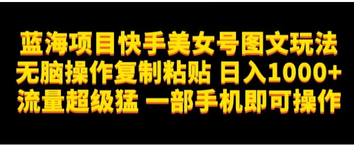 蓝海项目快手美女号图文玩法，无脑操作复制粘贴，日入1000+流量超级猛一部手机即可操作【揭秘】-十一网创