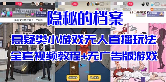 抖音爆火的悬疑解谜小游戏【隐秘的档案】无人直播玩法【教程+游戏+工具】-十一网创