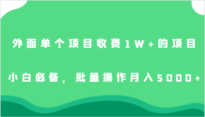 外面单个项目收费1W+的项目，小白必备，批量操作月入5000+-十一网创