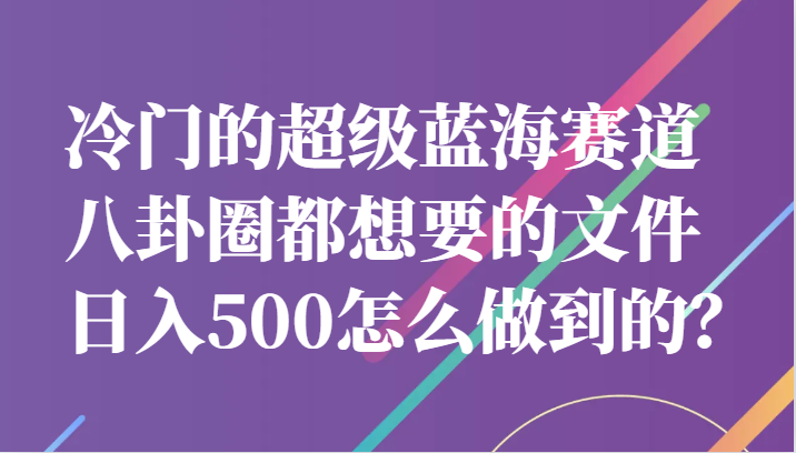 冷门的超级蓝海赛道，八卦圈都想要的文件，一天轻松日入500怎么做到的？-十一网创