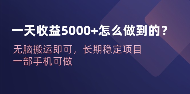 一天收益5000+怎么做到的？无脑搬运即可，长期稳定项目，一部手机可做-十一网创