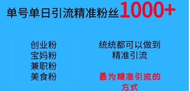 单号单日引流精准粉丝1000+，最为精准引流的方式-十一网创