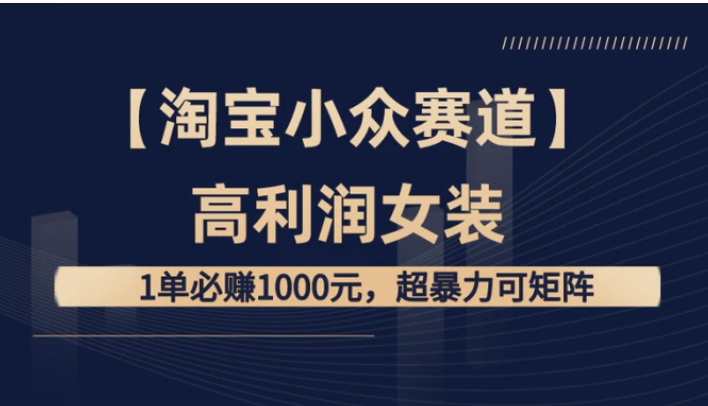 【淘宝小众赛道】高利润女装：1单必赚1000元，超暴力可矩阵-十一网创