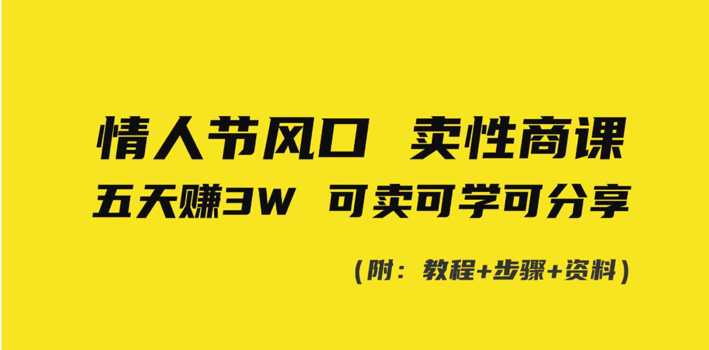 情人节风口！卖性商课，小白五天赚3W，可卖可学可分享！-十一网创