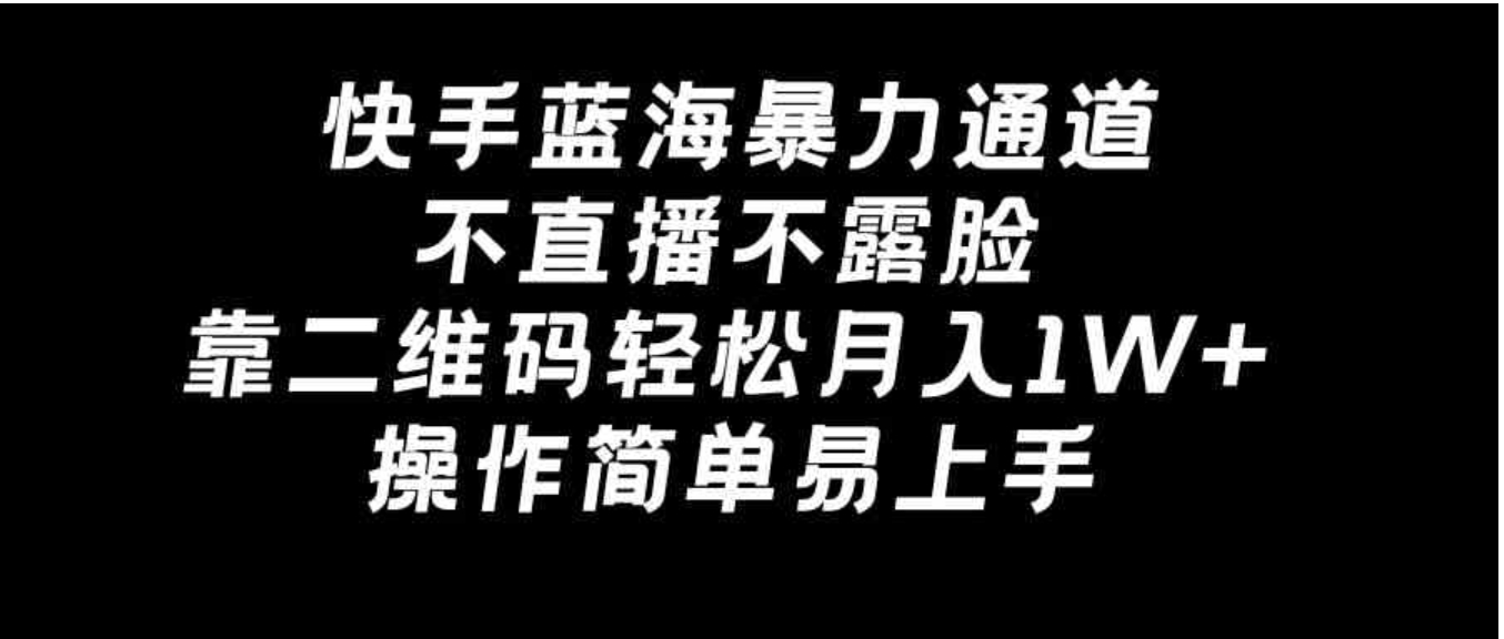 快手蓝海暴力通道，不直播不露脸，靠二维码轻松月入1W+，操作简单易上手-十一网创