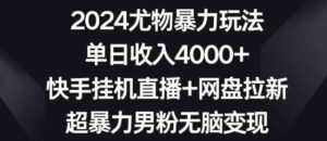 （9074期）2024尤物暴力玩法单日收入4000+快手挂机直播+网盘拉新超暴力男粉无脑变现-十一网创