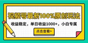 （9070期）视频号最新100%原创玩法，收益稳定，单日收益1000+，小白专属-十一网创