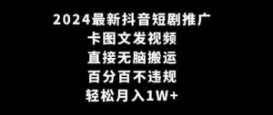 （9047期）2024最新抖音短剧推广，卡图文发视频直接无脑搬百分百不违规轻松月入1W+-十一网创